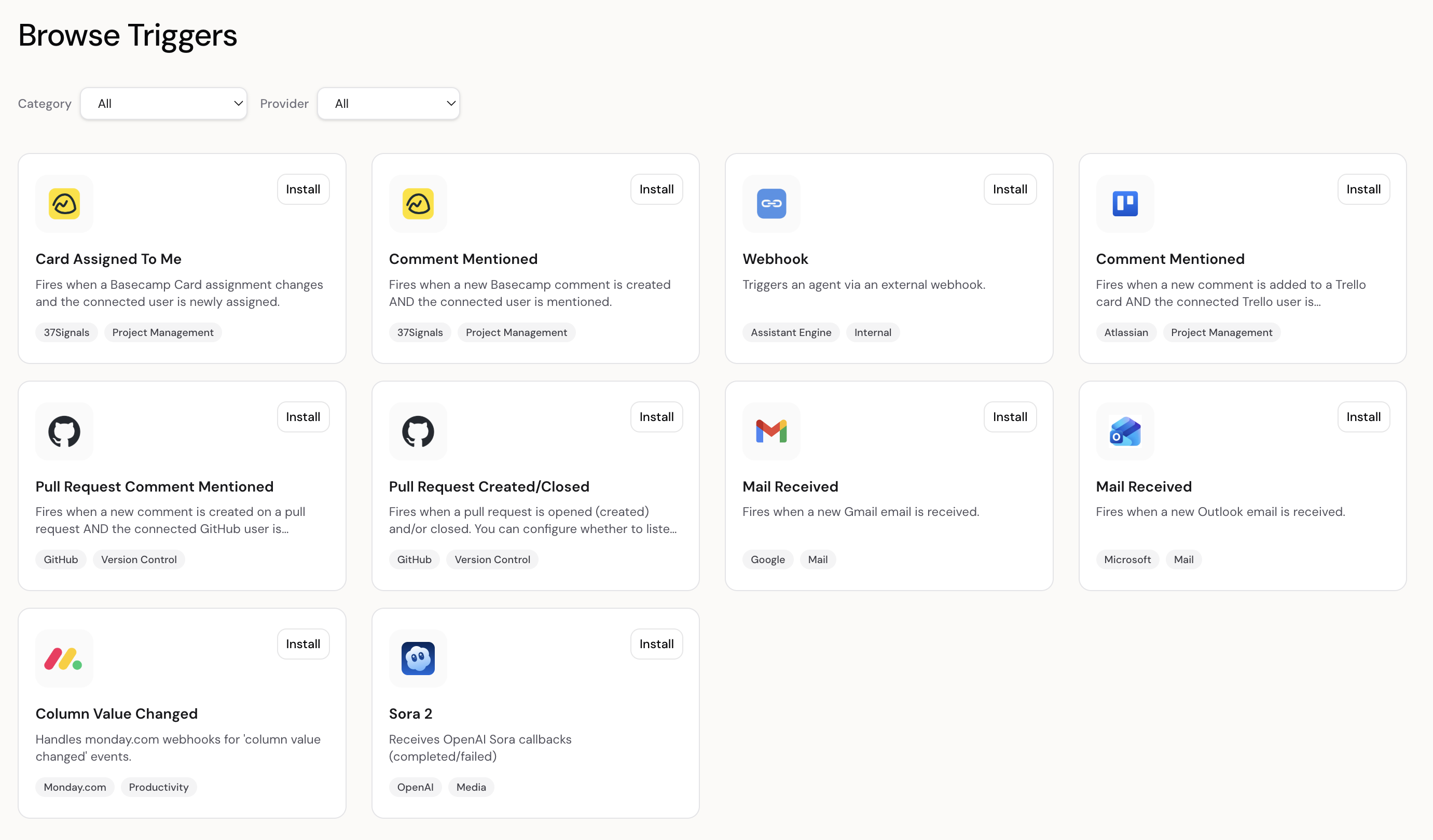 Triggers and schedules screenshot